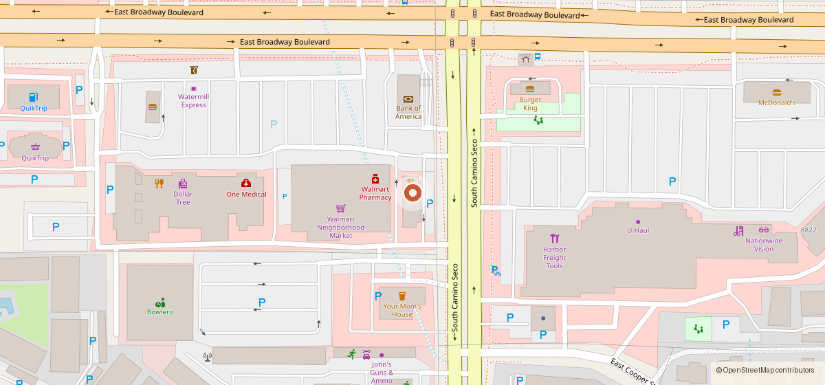 Mapa con la ubicación de Baskin Robbins, 8670 E Broadway Blvd, Tucson AZ 85710