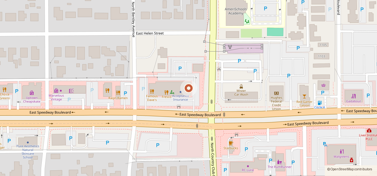 Mapa que muestra la ubicación de Scented Leaf Tea House, 3025 E Speedway Blvd, Tucson AZ 85716