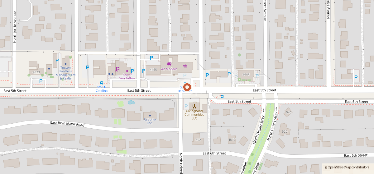 Mapa con la ubicación de Grab N Go Pima, 4477 E. 5th St.